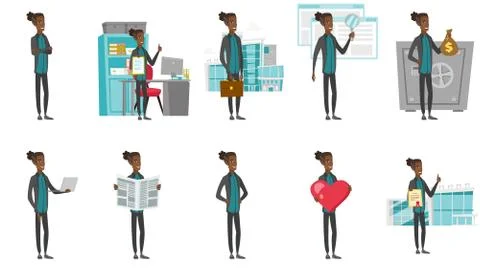 African businessman vector illustrations set. Stock Illustration