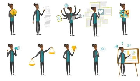 African businessman vector illustrations set. 스톡 일러스트