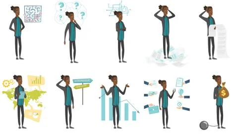 African businessman vector illustrations set. Stock Illustration