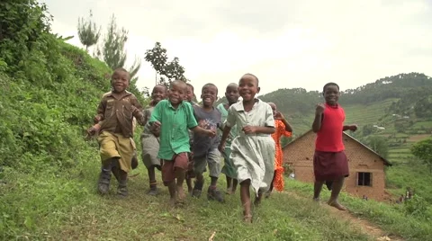 African Children from Batwa Tribe Running in Slow Motion, Uganda Stock Footage
