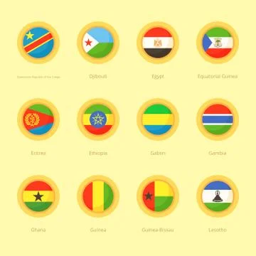     African Circular Flags (DR Congo, Egypt, Ethiopia) Stock Illustration