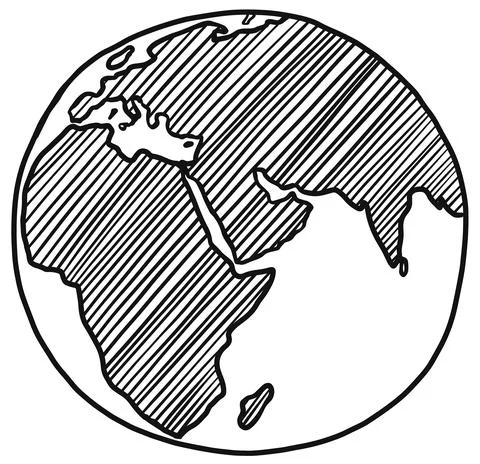 African continent on globe linear hand drawing sketch Stock Illustration