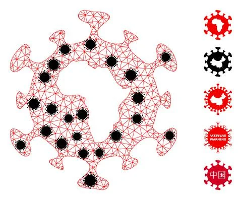African Coronavirus Wire Frame Mesh Pictogram with Pathogen Nodes Stock Illustration