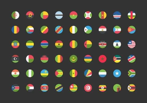 African countries flags round web buttons in flat. Vector EPS 10 Stock Illustration