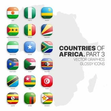 African Countries Flags Vector 3D Glossy Icons Set On White Background Part 3 Stock Illustration