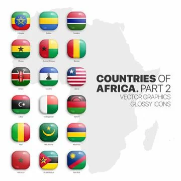 African Countries Flags Vector 3D Glossy Icons Set On White Background Part 2 库存插图