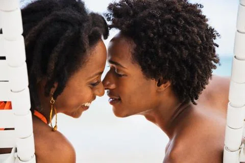 African couple kissing Stock Photos