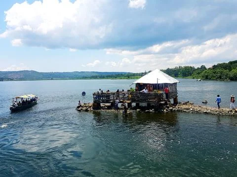 African crowd, Uganda, source of river Nile. Lake of Viktoria 写真素材