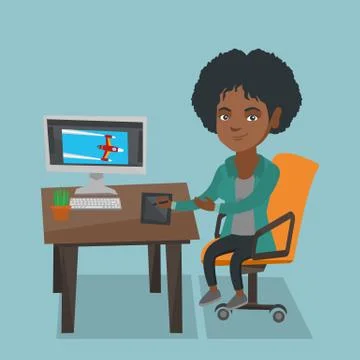 African designer using digital graphics tablet. Illustrazione stock