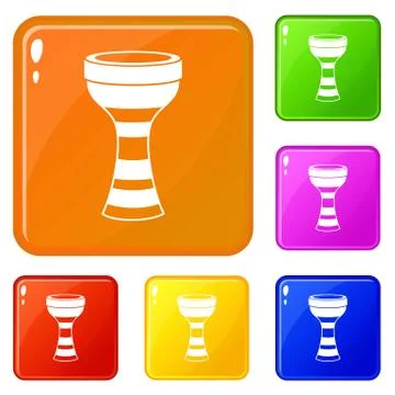 African drum icons set vector color Stock Illustration