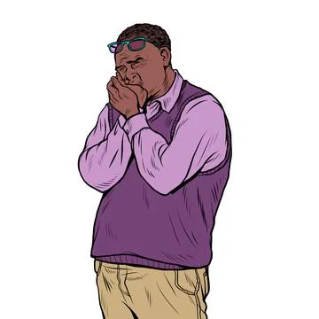 African elderly man toothache, aching pain in the teeth and jaw. Caries Stock Illustration
