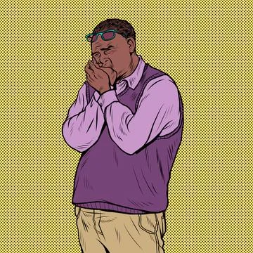 African elderly man toothache, aching pain in the teeth and jaw. Caries Stock Illustration