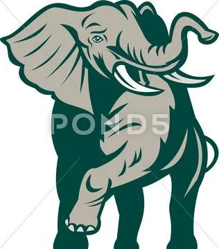 African elephant charging attacking Stock Illustration
