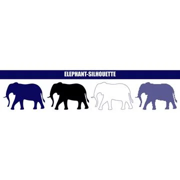 African elephant walking silhouette in solid blue and outline variations fo.. Stock Illustration