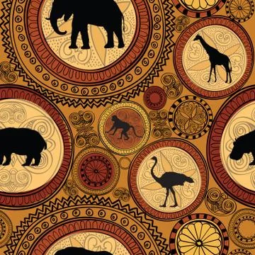 African ethnic seamless pattern. Abstract background with animals. Stock Illustration