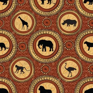 African ethnic seamless pattern. Abstract background with animals. Stock Illustration
