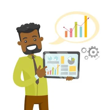 African executive using tablet for presentation. Illustrazione stock