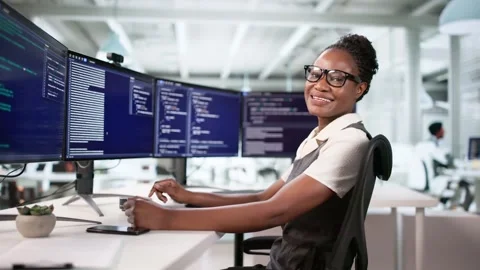 African Female Coder Working On Web Development Project Stock Footage 313751200