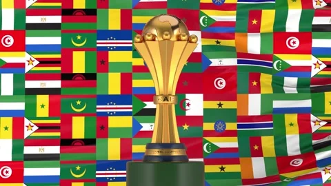 African flags and Afcon trophy Stock Footage 168183247