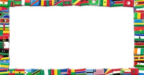 African flags border frame isolated on white background with copy space Ilustración de archivo