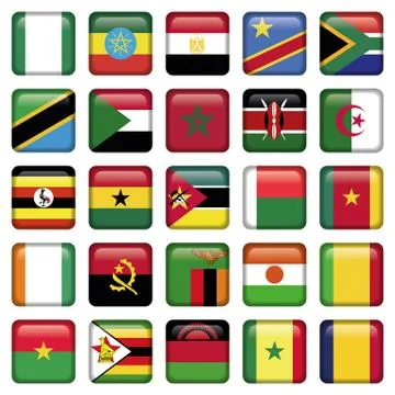 African Flags Square Icons Stock Illustration