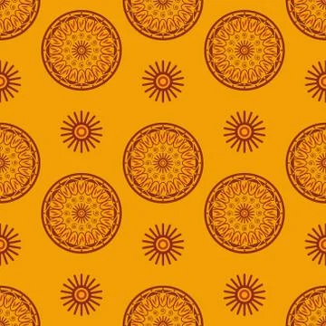African flower seamless pattern. Abstract floral shapes on orange background. Stock Illustration