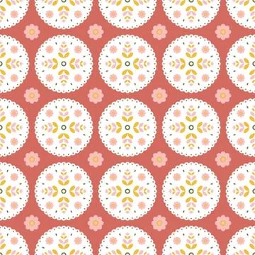 African flower seamless pattern. Abstract floral shapes on red background. Stock Illustration