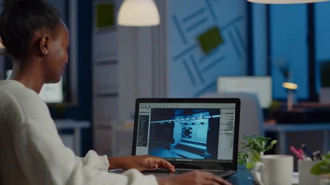 African gamer creator testing game over level interface Stock Footage 151642492