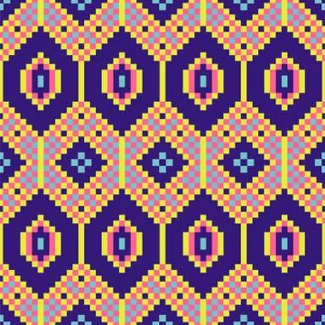 African geometric seamless pattern pixel art and rhomb bead shapes texture. Stock Illustration