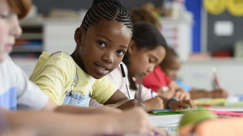 African girl at elementary school Stock Footage