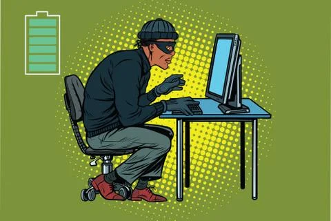African hacker thief hacking into a computer Stock Illustration