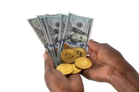 African hands bitcoin 스톡 사진
