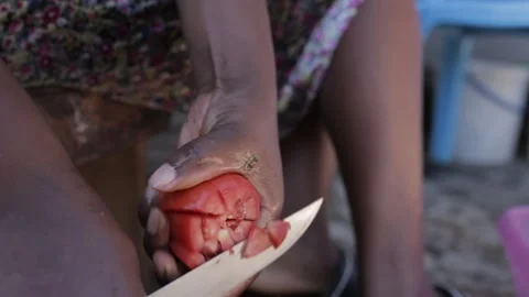 African hands cutting tomatoes Stock Footage 231273307