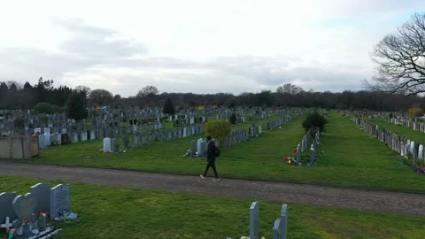AFRICAN IMMIGRANT TRACKING SHOT AT THE CEMETERY, AERIAL Vídeos de archivo 150732545