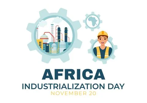 African Industrialization Day Vector Illustration of Factory Building Opera.. Stock Illustration