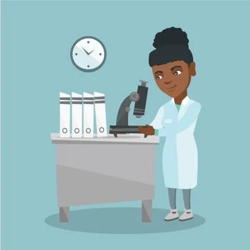 African laboratory assistant with a microscope. 스톡 일러스트