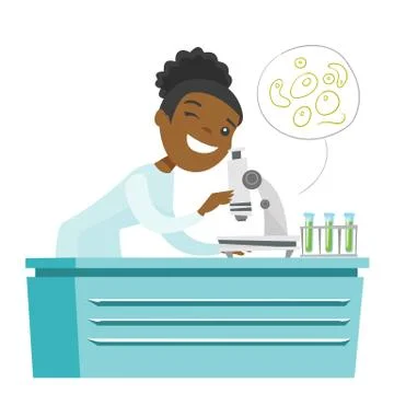 African laboratory assistant with a microscope. 库存插图