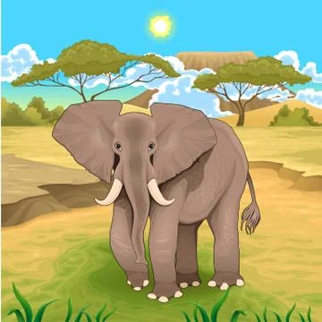 African landscape with elephant. Stock-Illustration
