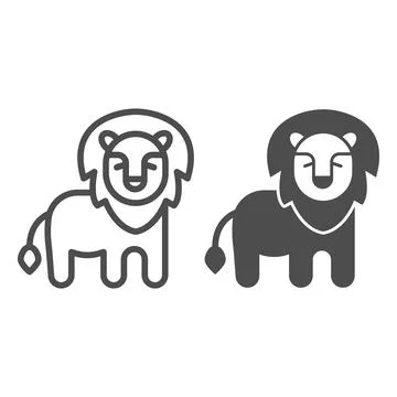 African lion line and solid icon, worldwildlife concept, african lion vector Stock Illustration