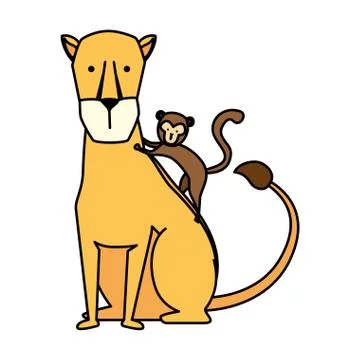 African lioness with monkey Stock Illustration