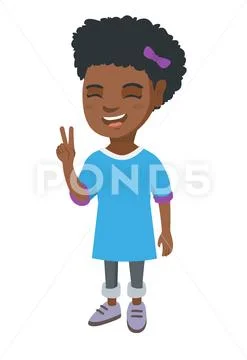 African little girl showing victory gesture. Stock Illustration