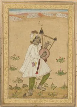 An African Lyre Player (recto), c. 164060. India, Deccan, 17th century. Ink.. 스톡 일러스트