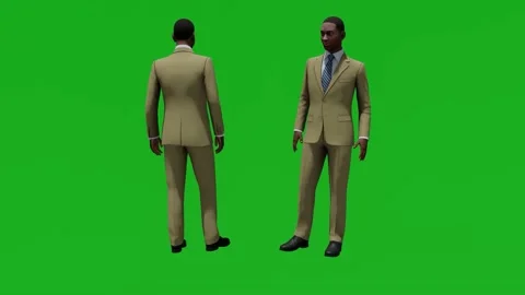African man 3d green screen employee talking in office with 2 different views 스톡 동영상 201736980