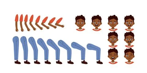 African man constructor. Legs and hands, heads of boy. Graphic elements for Stock Illustration