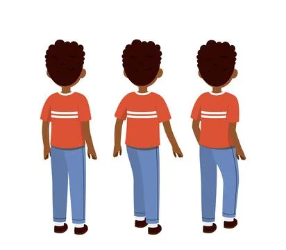 African man constructor. Set of back view boys in casual clothes. Creating Stock Illustration