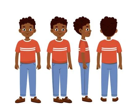 African man constructor. Set of boys in casual clothes. Creating illustrations Stock Illustration