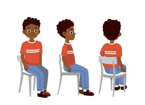 African man constructor. Set of sitting at chairs boys in casual clothes Stock Illustration