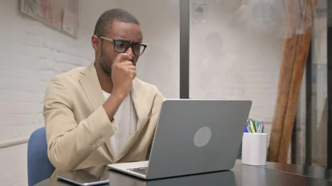 African Man Doing Video Chat via Laptop Video stock 305629466