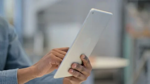African Man Hands Typing on Tablet, Close Up Side View Stock-Footage 146484021