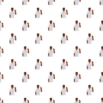 African man having idea pointing finger up seamless pattern Stock Illustration